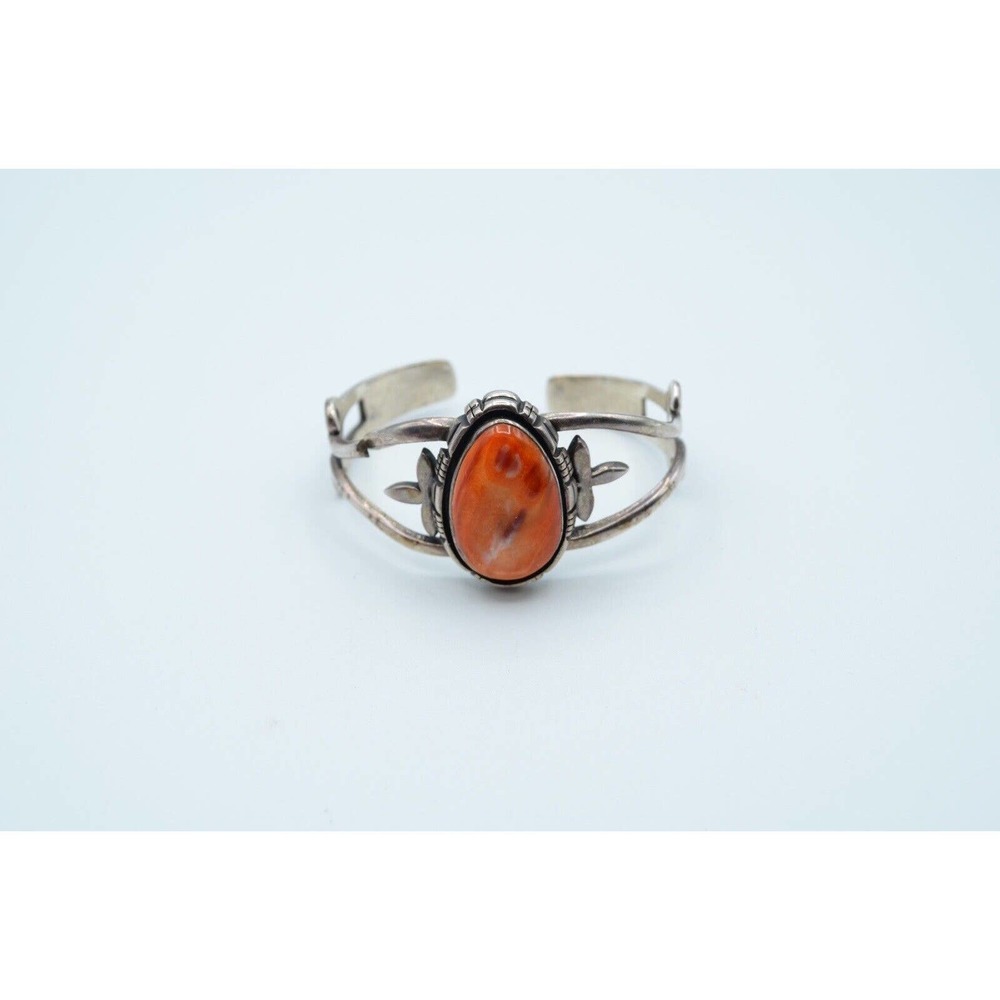 Rising Sun Hallmark Spiny Oyster Shell Silver Cuff Bracelet 0.925 Stamped FLAWED